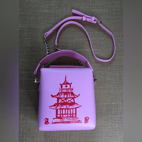 Girl’s Chinese Takeout Box Pink Chain Crossbody Bag - B218 - Picture 9 of 10